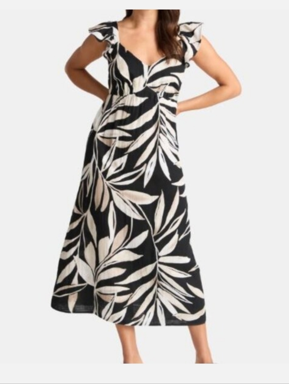 NWT Time And Tru Womens Cotton Midi Dress With Flutter Sleeve Size Large